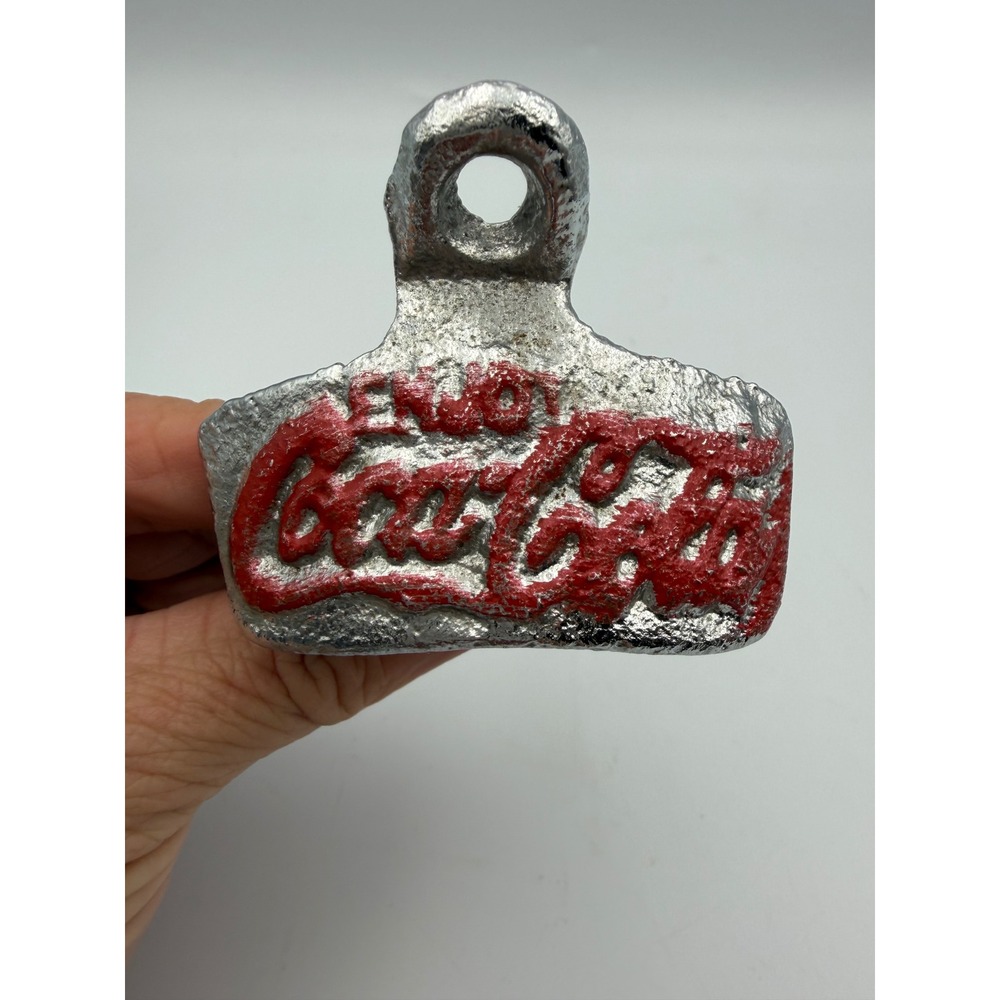 Vintage Coca-Cola Cast Iron Wall Mount Bottle Opener Red Silver Soda Advertising